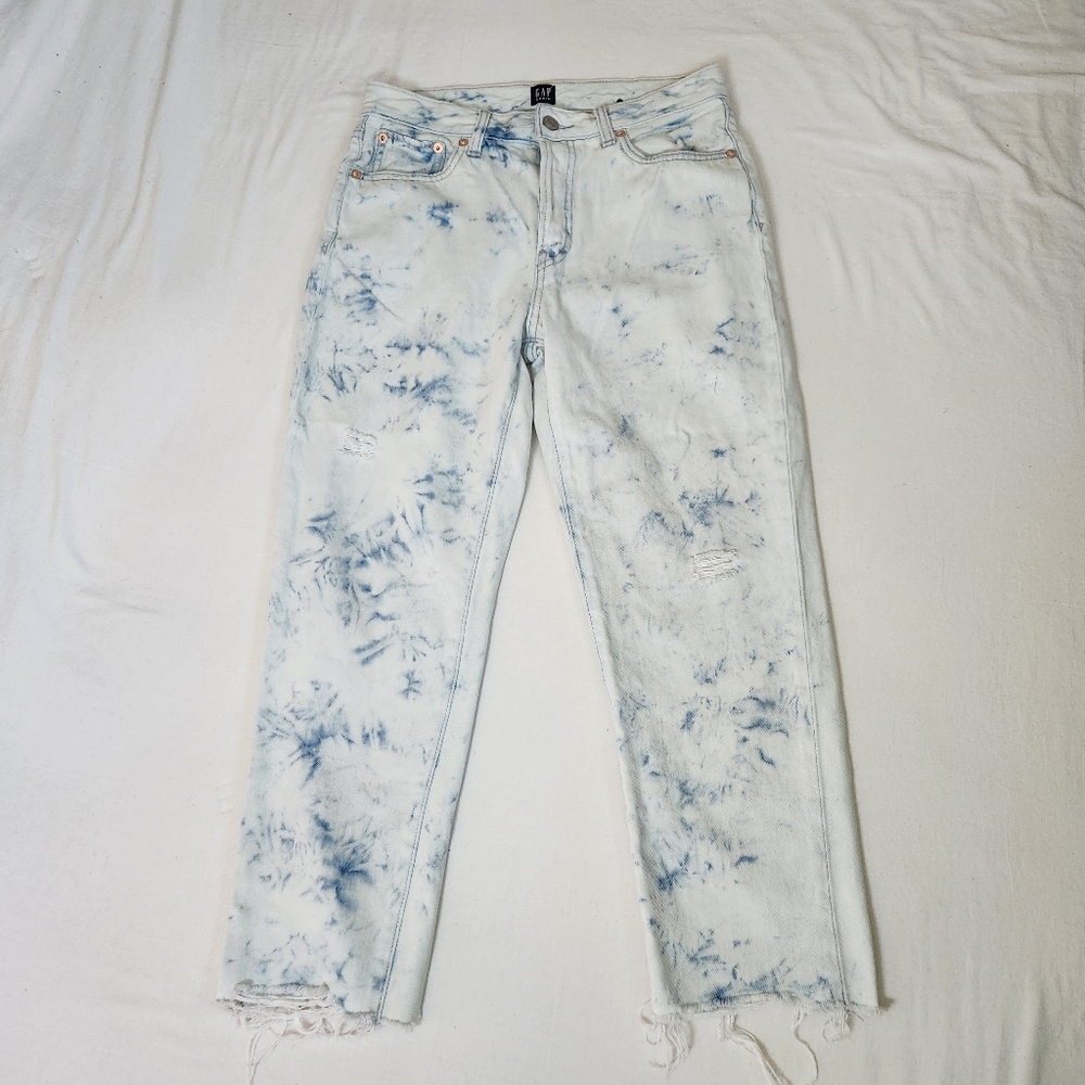 GAP Boyfriend jeans marble light bleach bleached wash button fly frayed hem 27 4